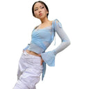 Lace-Up Mesh Crop Top for Women All-Day