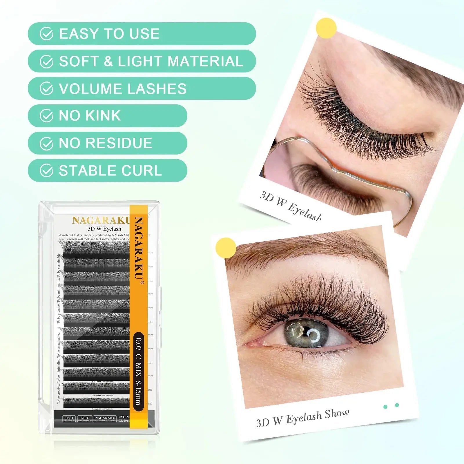 Nagaraku 3D W Shape Natural Soft Light False Eyelashes Dramatic Look All Day