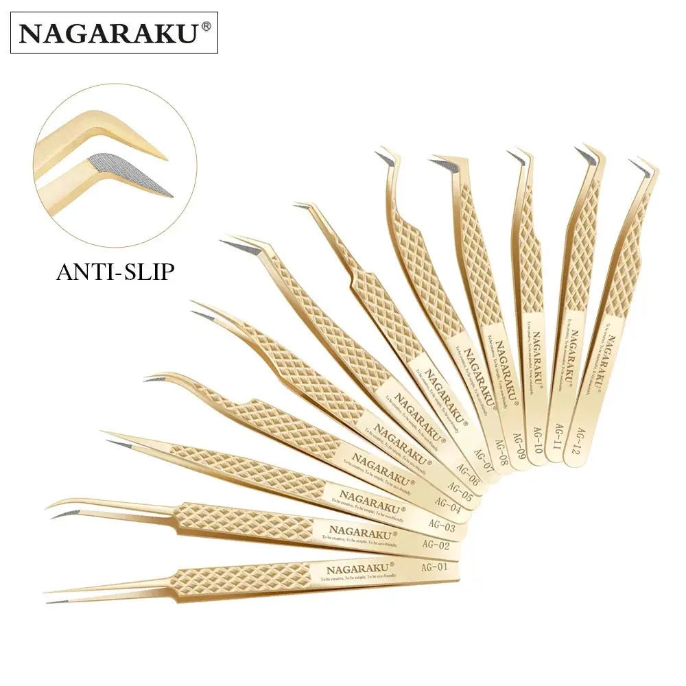 Nagaraku Precision Fiber Tip Eyelash Tweezer for Extensions Antistatic Hook