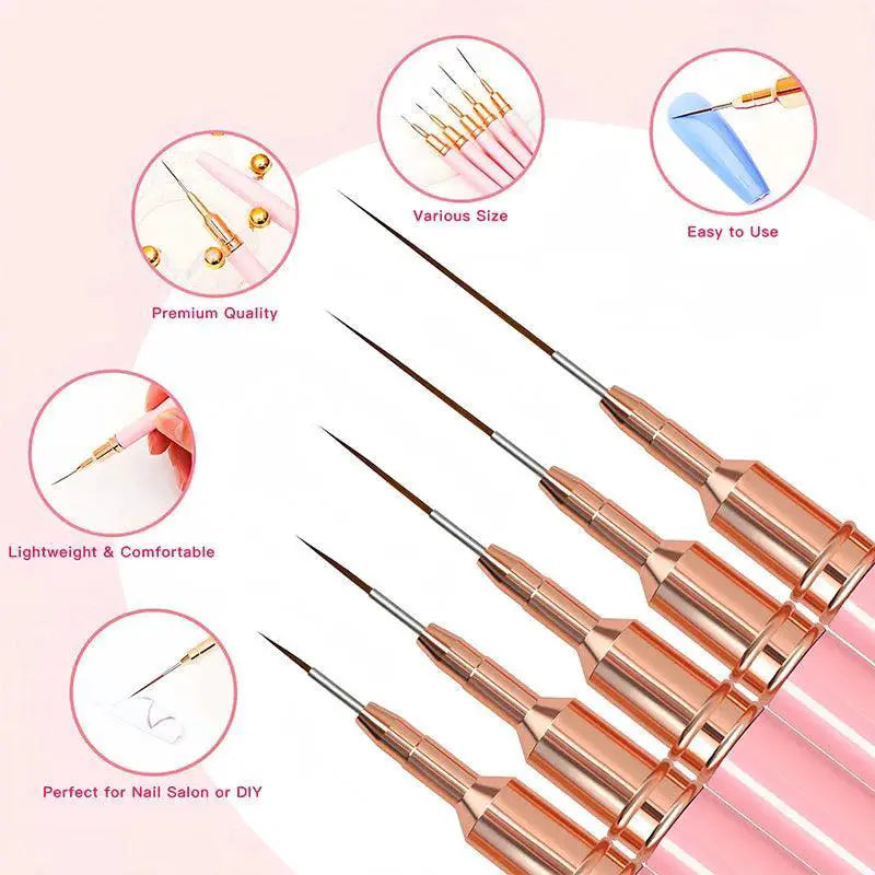 Nail Art Brush Set Five Piece Precision Delicate Patterns