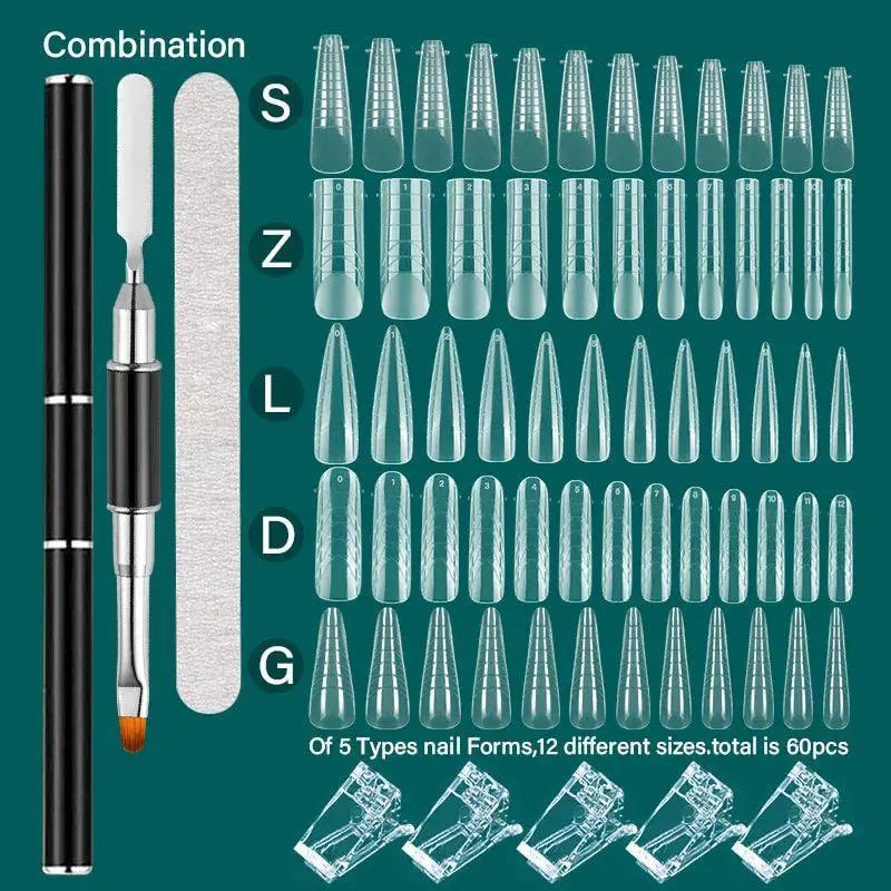 Nail Art Extension Kit Stylish Dual Form Molds Gel Clips