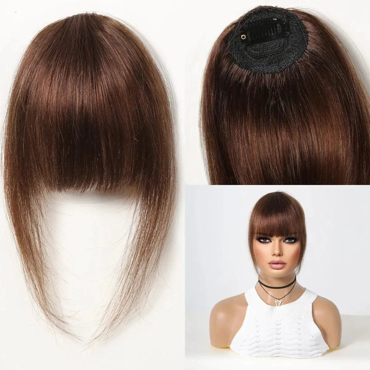 Natural Brown Wispy Human Hair Clip In Bangs Fashion Set