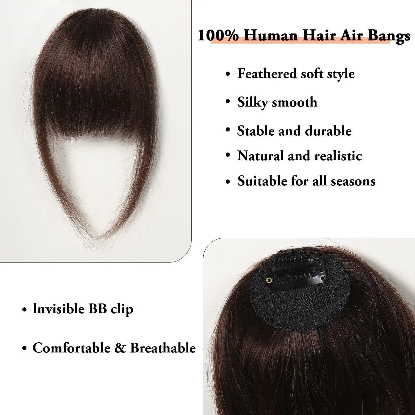 Natural Brown Wispy Human Hair Clip In Bangs Fashion Set