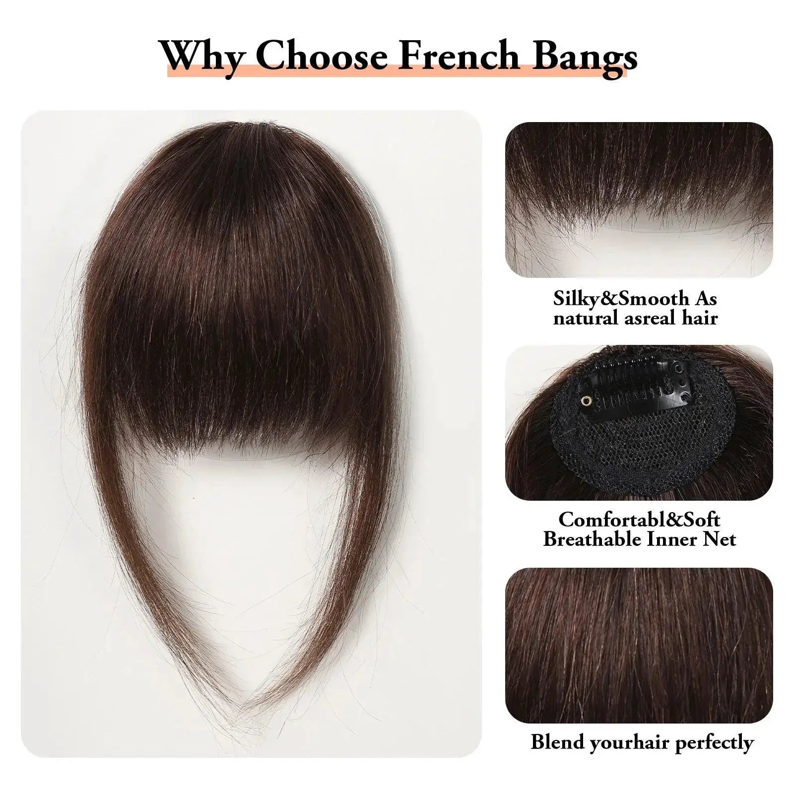 Natural Brown Wispy Human Hair Clip In Bangs Fashion Set