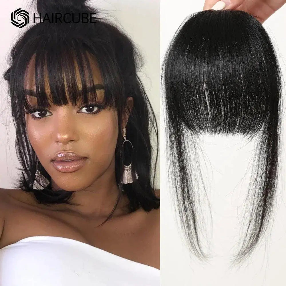 Natural Brown Wispy Human Hair Clip In Bangs Fashion Set