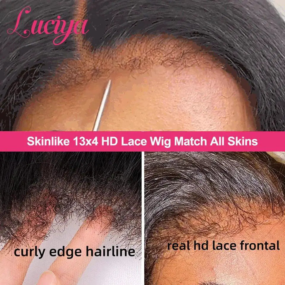 Natural Kinky Straight 13x4 Lace Front Wig With 4C Edges