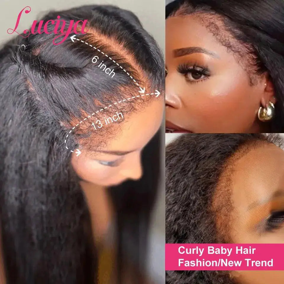 Natural Kinky Straight 13x4 Lace Front Wig With 4C Edges