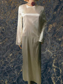New Elegant Satin Flare Sleeve Evening Party Dress White Champagne