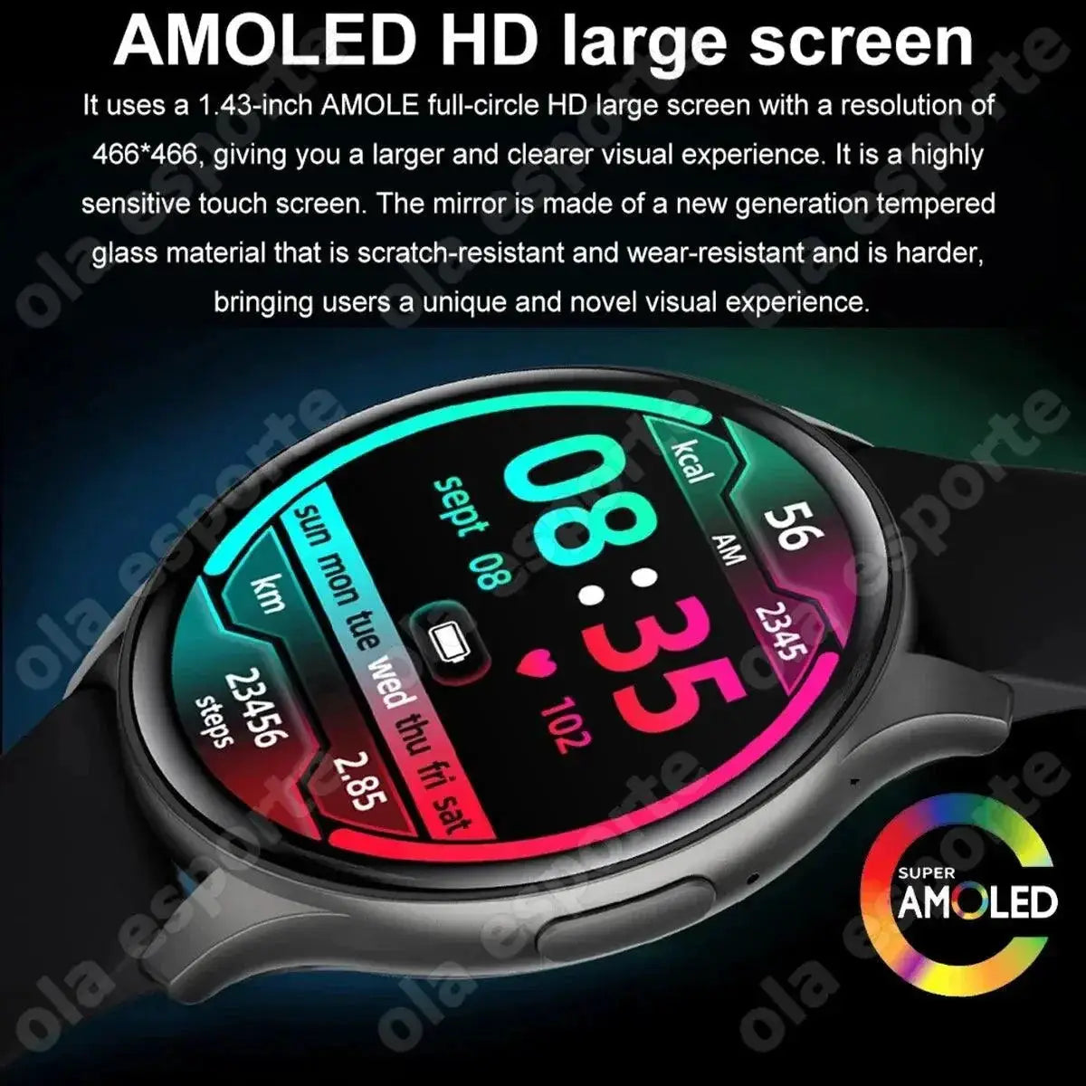 NFC AMOLED Bluetooth Smartwatch With Thermometer And GPS