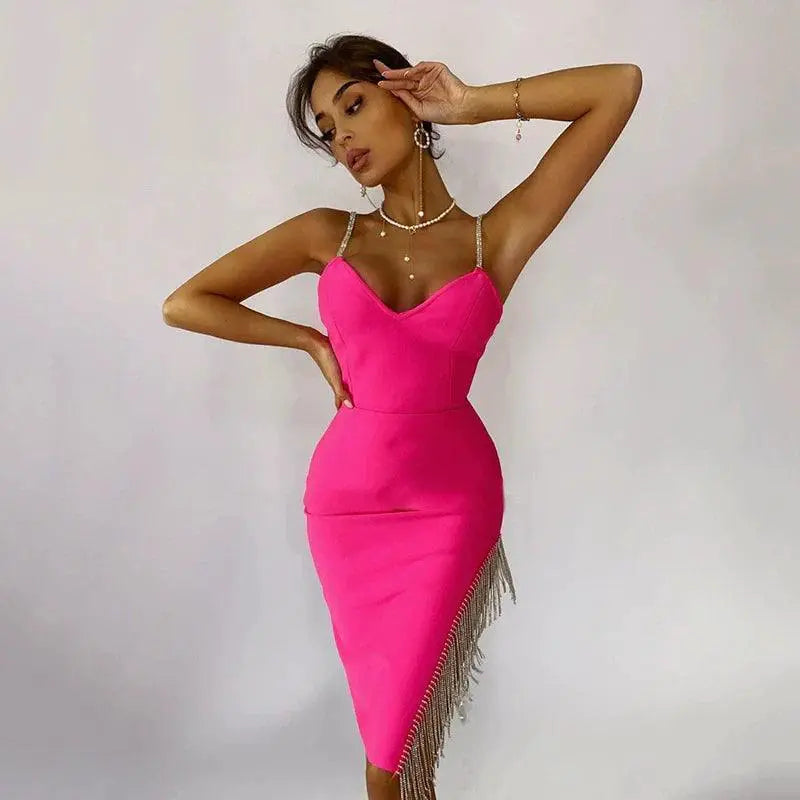 Nightclub Fashion Stylish Bandage Dress With Tassel Luxe