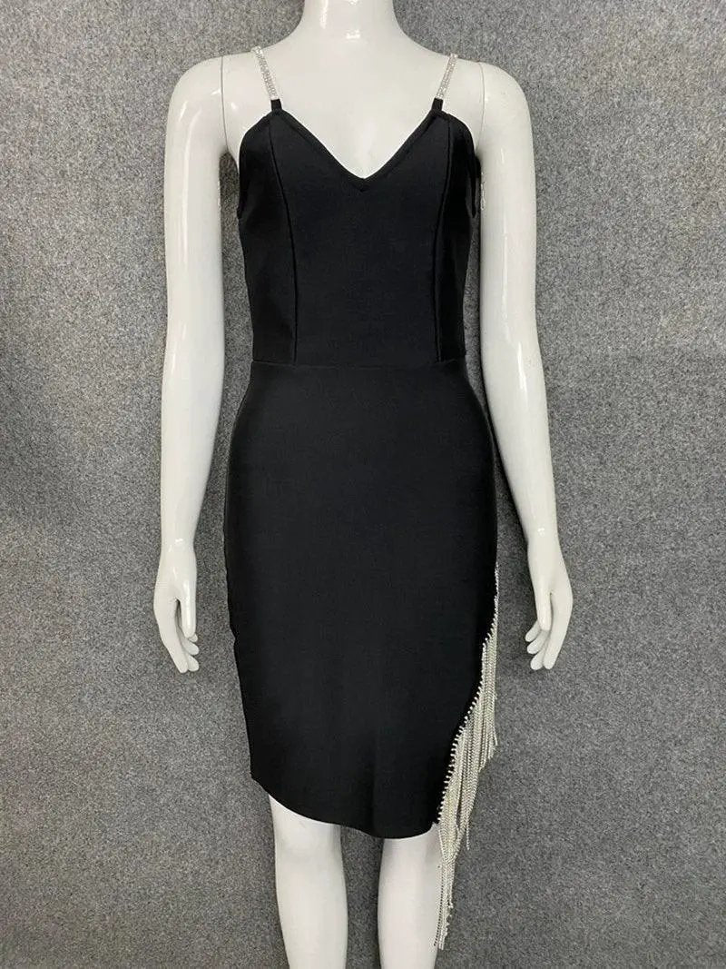 Nightclub Fashion Stylish Bandage Dress With Tassel Luxe
