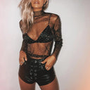 Nightclub Ready Mesh Rhinestone Blouse Sexy See Through Top