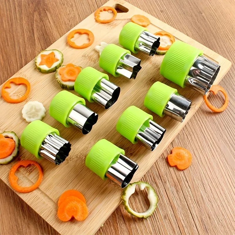 Nine Piece Stainless Steel Cookie Cutter Set With Embossing Molds For Kids Craft