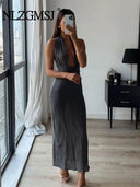 Nlzgmsj TRAF Women's Elegant V - Neck Halter Midi Dress Chic - OurLum.com