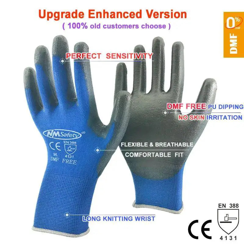 NMSafety Black PU Coated Work Gloves for Industrial Use