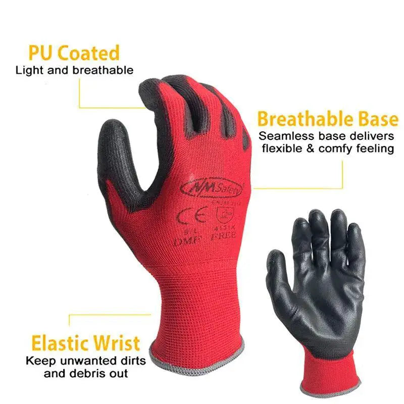 NMSafety Black PU Coated Work Gloves for Industrial Use