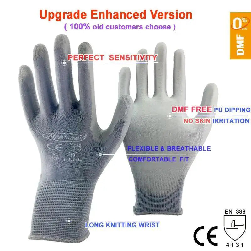 NMSafety Black PU Coated Work Gloves for Industrial Use