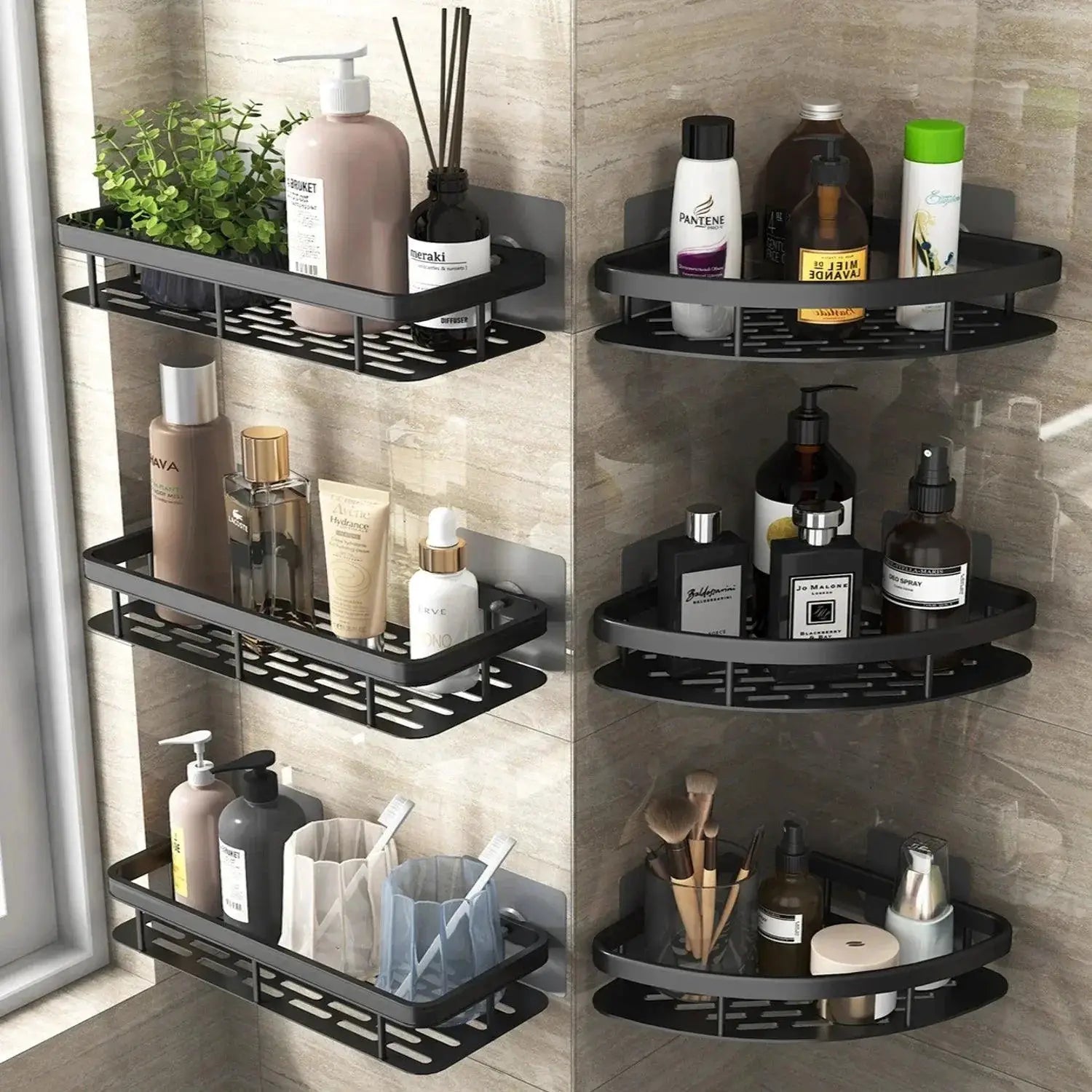 No Nail Aluminum Corner Shower Shelf for Organized Bath