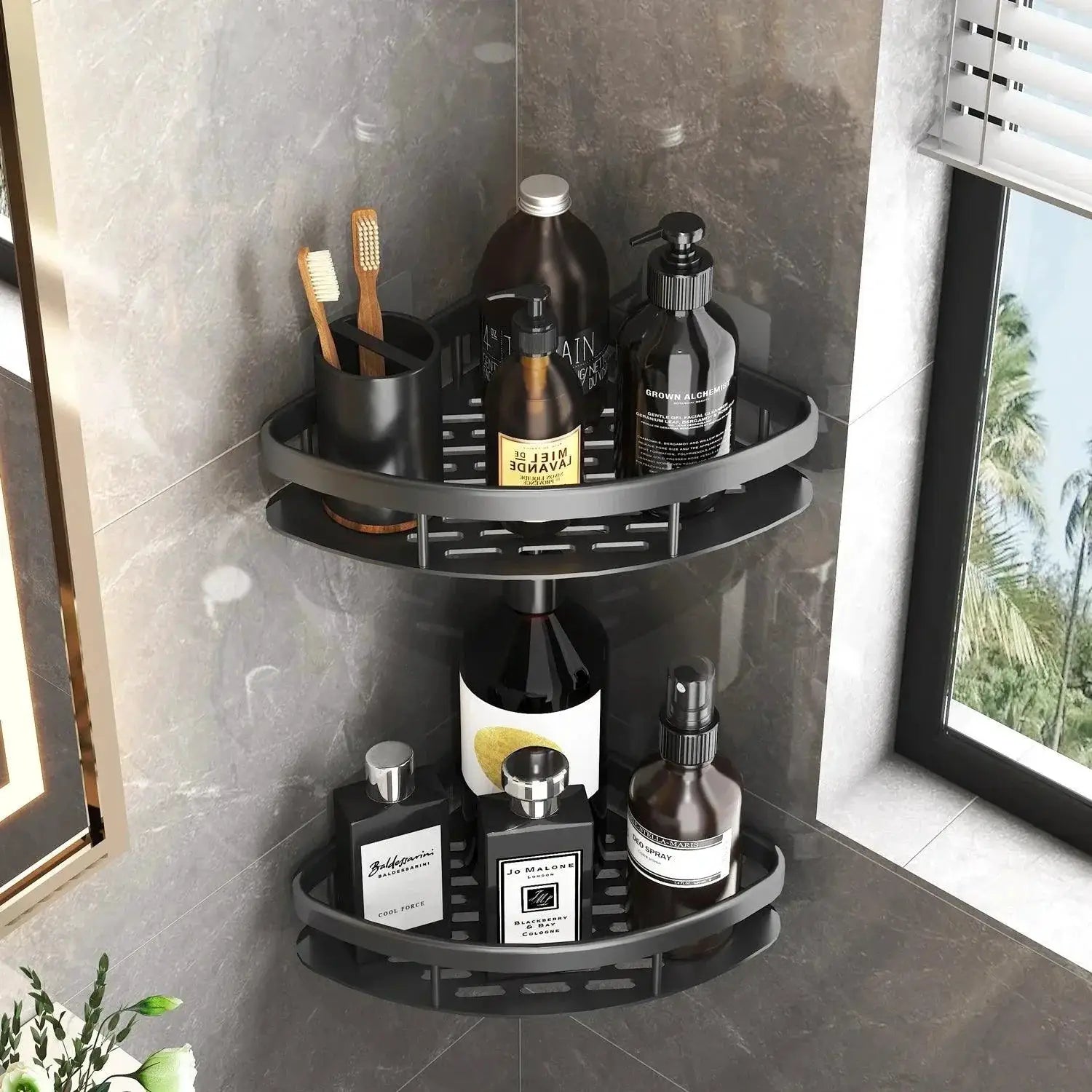 No Nail Aluminum Corner Shower Shelf for Organized Bath