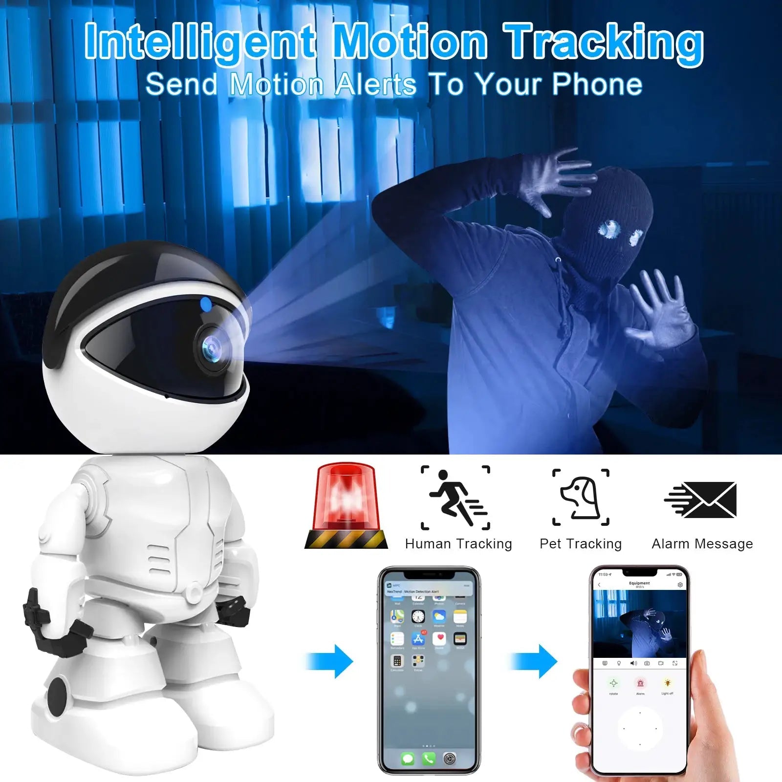 Noahtec Smart Robot Camera WiFi 1080P Night Vision Two Way Audio Auto Tracking