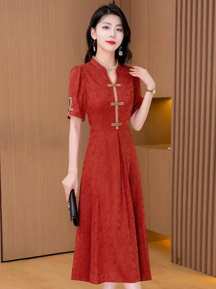 Noble Lady Flab Hiding Chinese Dress For Summer Elegance