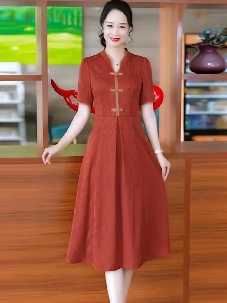 Noble Lady Flab Hiding Chinese Dress For Summer Elegance