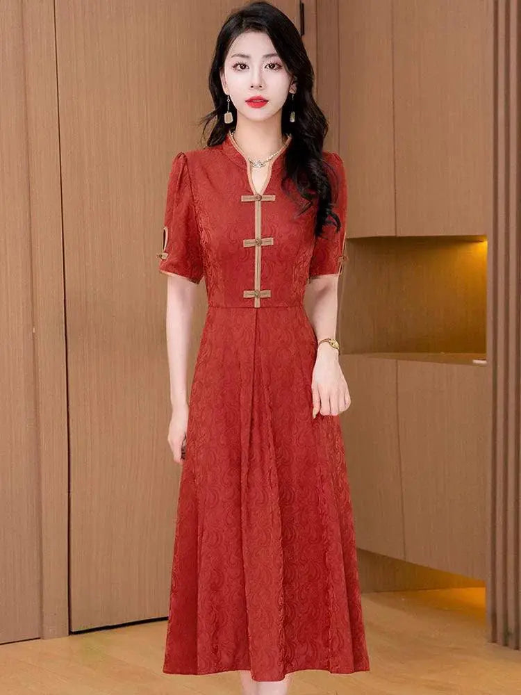 Noble Lady Flab Hiding Chinese Dress For Summer Elegance