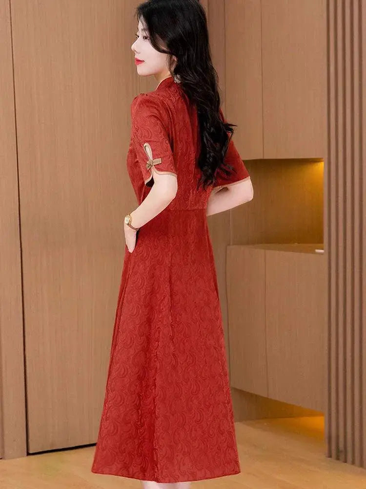 Noble Lady Flab Hiding Chinese Dress For Summer Elegance