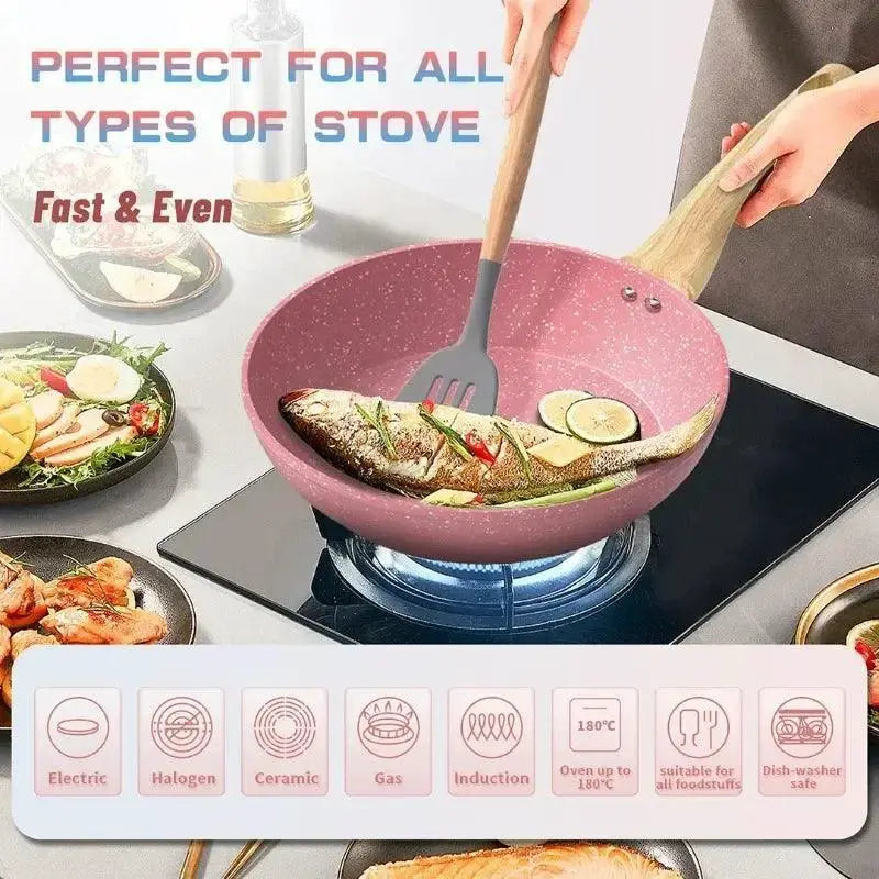 Nonstick Eco Friendly Frying Pan With Woodgrain Handle
