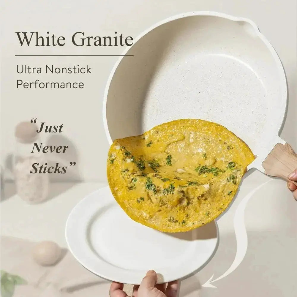 Nonstick White Granite Cookware Set Induction Safe 3 - 7 Piece