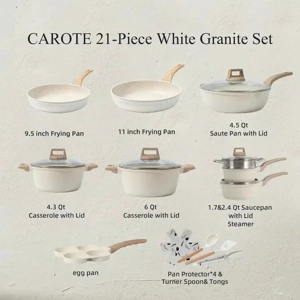 Nonstick White Granite Cookware Set Induction Safe 3 - 7 Piece