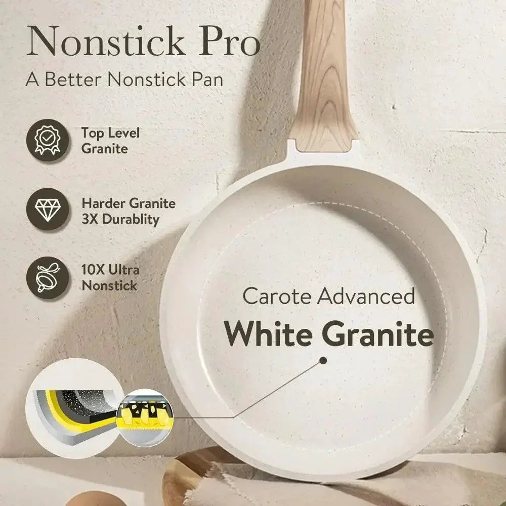 Nonstick White Granite Cookware Set Induction Safe 3 - 7 Piece