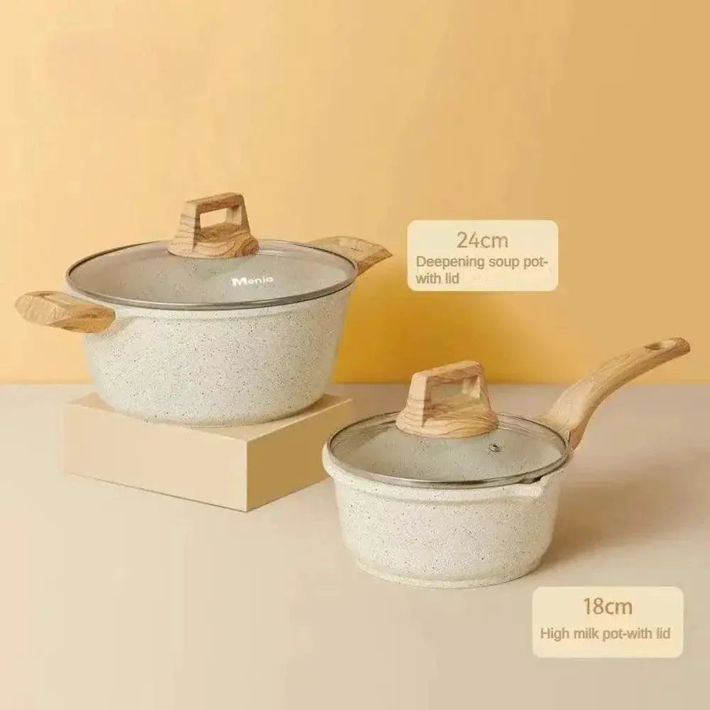 Nonstick White Granite Cookware Set Induction Safe 3 - 7 Piece