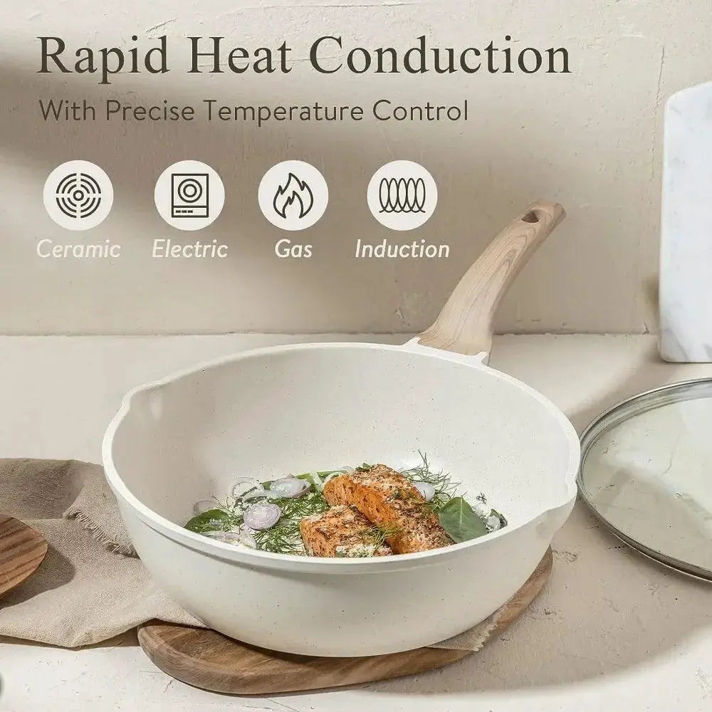 Nonstick White Granite Cookware Set Induction Safe 3 - 7 Piece