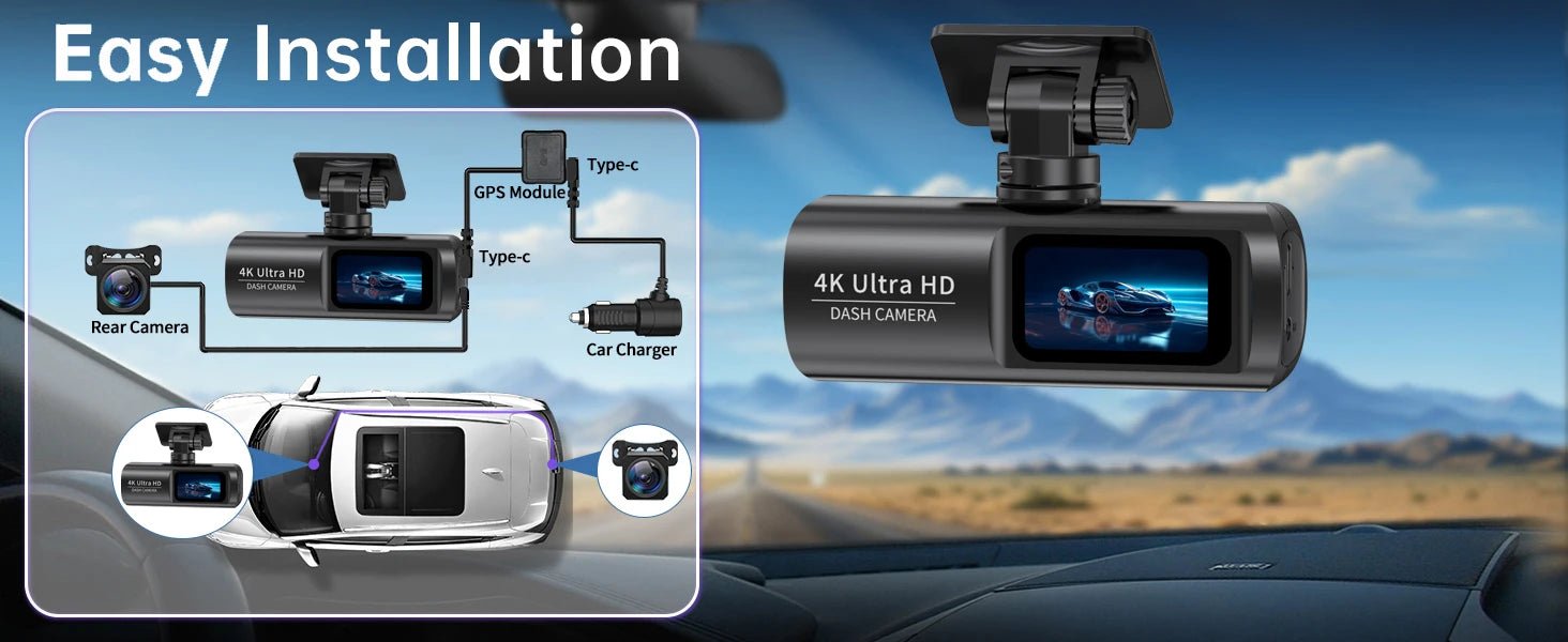 NovaCam UHD 4K Dual Lens Dash Cam GPS WiFi - 24H Parking Monitoring With GPS Cam