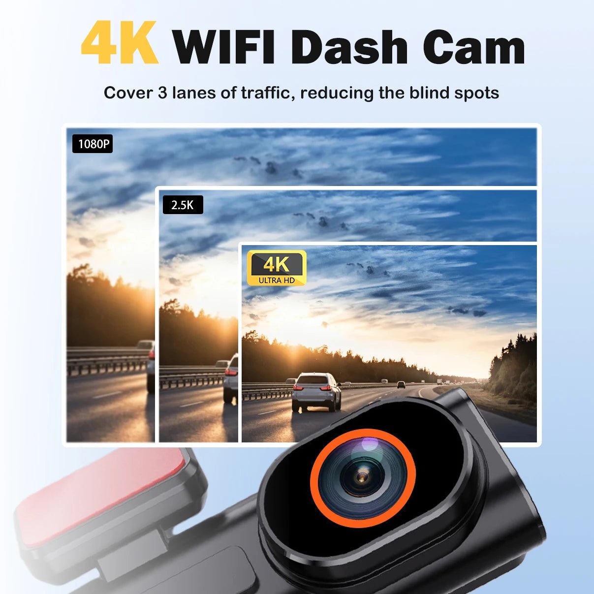 NovaCam Ultra HD 4K Car Front Dash Cam - 24 Hr Parking Monitor And GPS Rear View