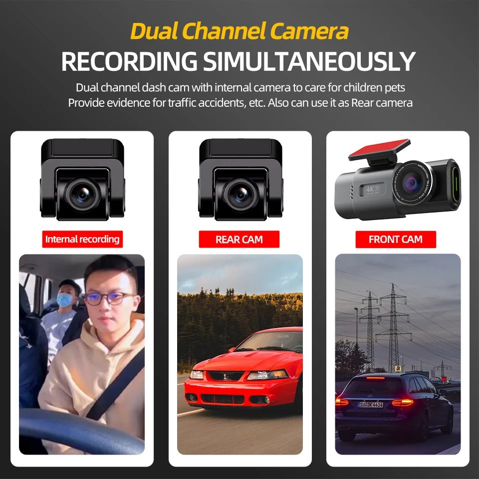 NovaDrive 4K Dash Cam GPS WiFi App Night Vision - 24H Recording With RearLens XP