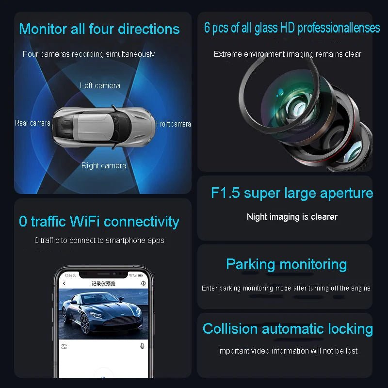 NovaGuard 4K 4CH Hidden Dash Cam With App Night Vision 24 Hour Parking MonitorGo