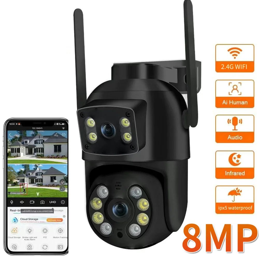NovaGuard 8MP 4K PTZ WiFi Camera Dual Lens - AI Detection for Outdoor Security X
