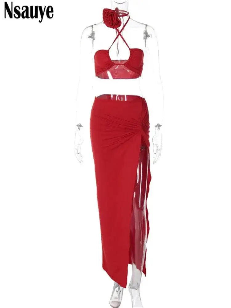 Nsauye Sexy High Split Skirt Set For Summer Style Chic