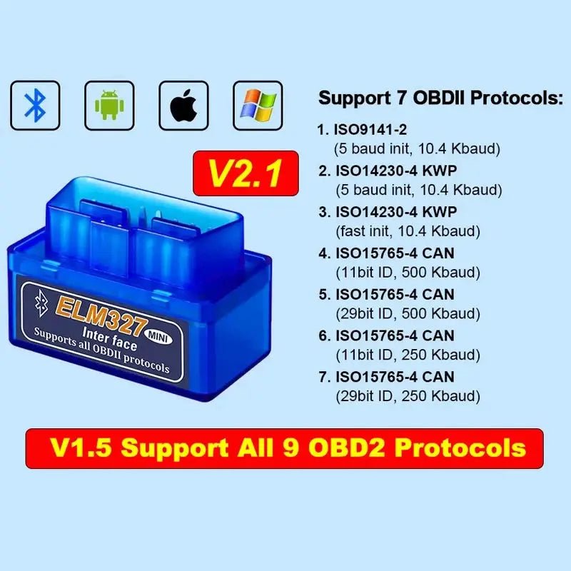 OBD2 Mini Scanner ELM327 V2.1 Code Reader Wireless Car Diagnostics Hooks