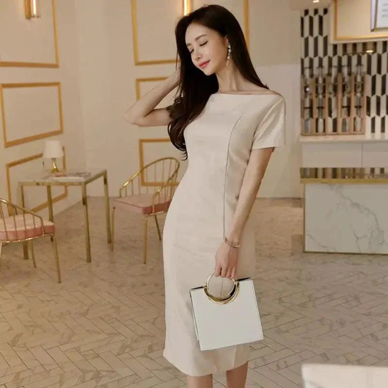 Off Shoulder Sheath Dress Summer Chic Waist High Style