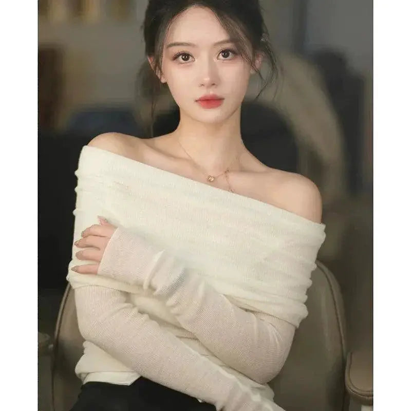 Off Shoulder Clavicle Top Sweater Chic Commuter Essential