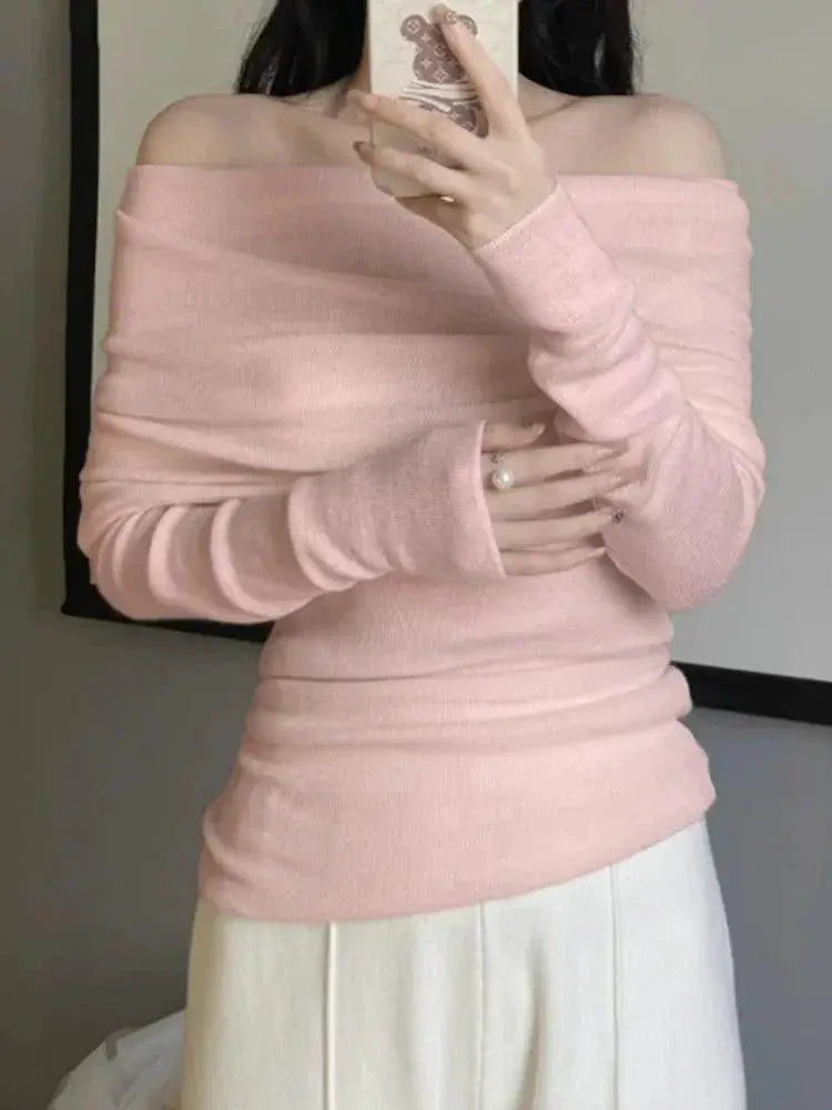 Off Shoulder Clavicle Top Sweater Chic Commuter Essential