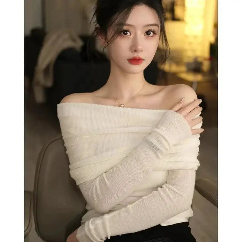 Off Shoulder Clavicle Top Sweater Chic Commuter Essential