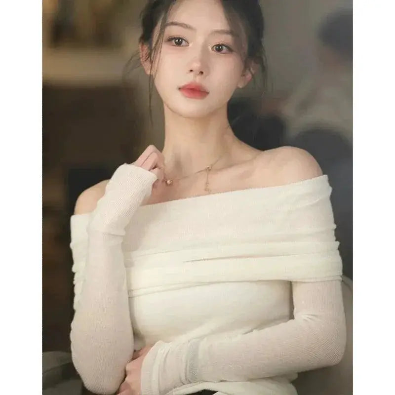Off Shoulder Clavicle Top Sweater Chic Commuter Essential