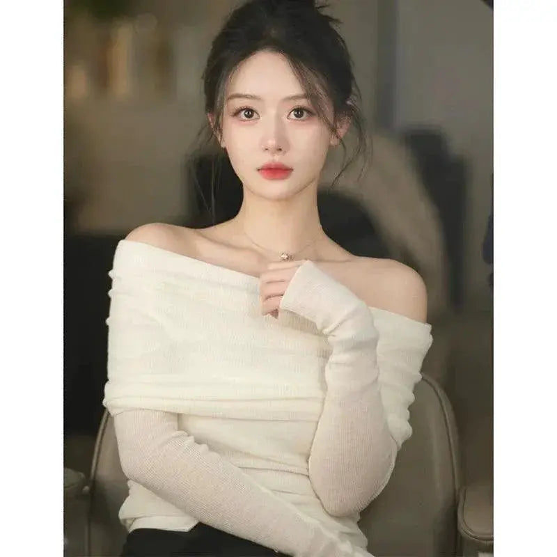 Off Shoulder Clavicle Top Sweater Chic Commuter Essential
