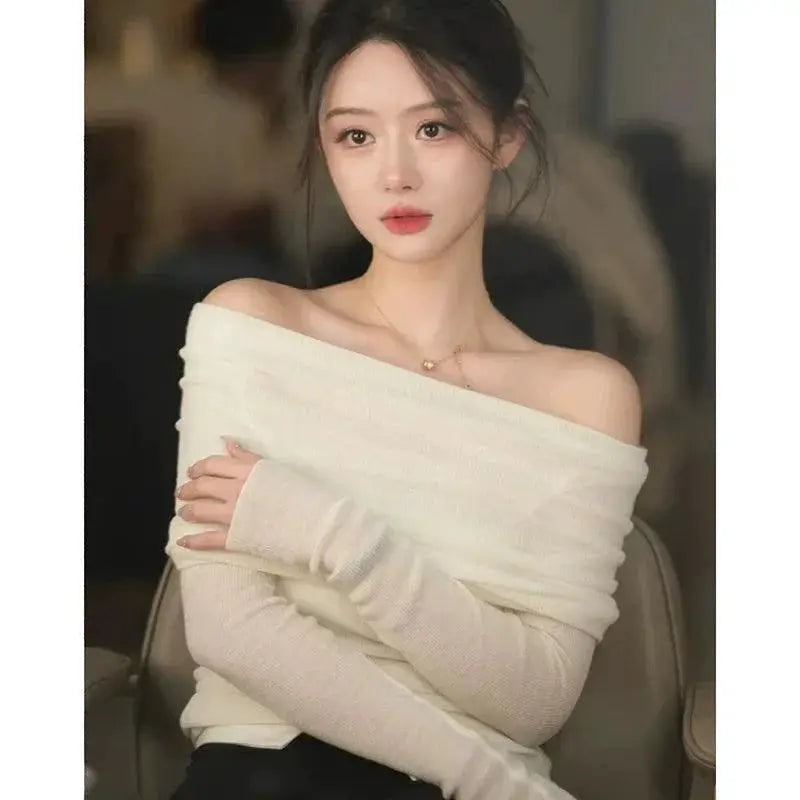 Off Shoulder Clavicle Top Sweater Chic Commuter Essential