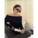 Off-the-Shoulder Gray Slim Fit T-shirt Stylish & Versatile