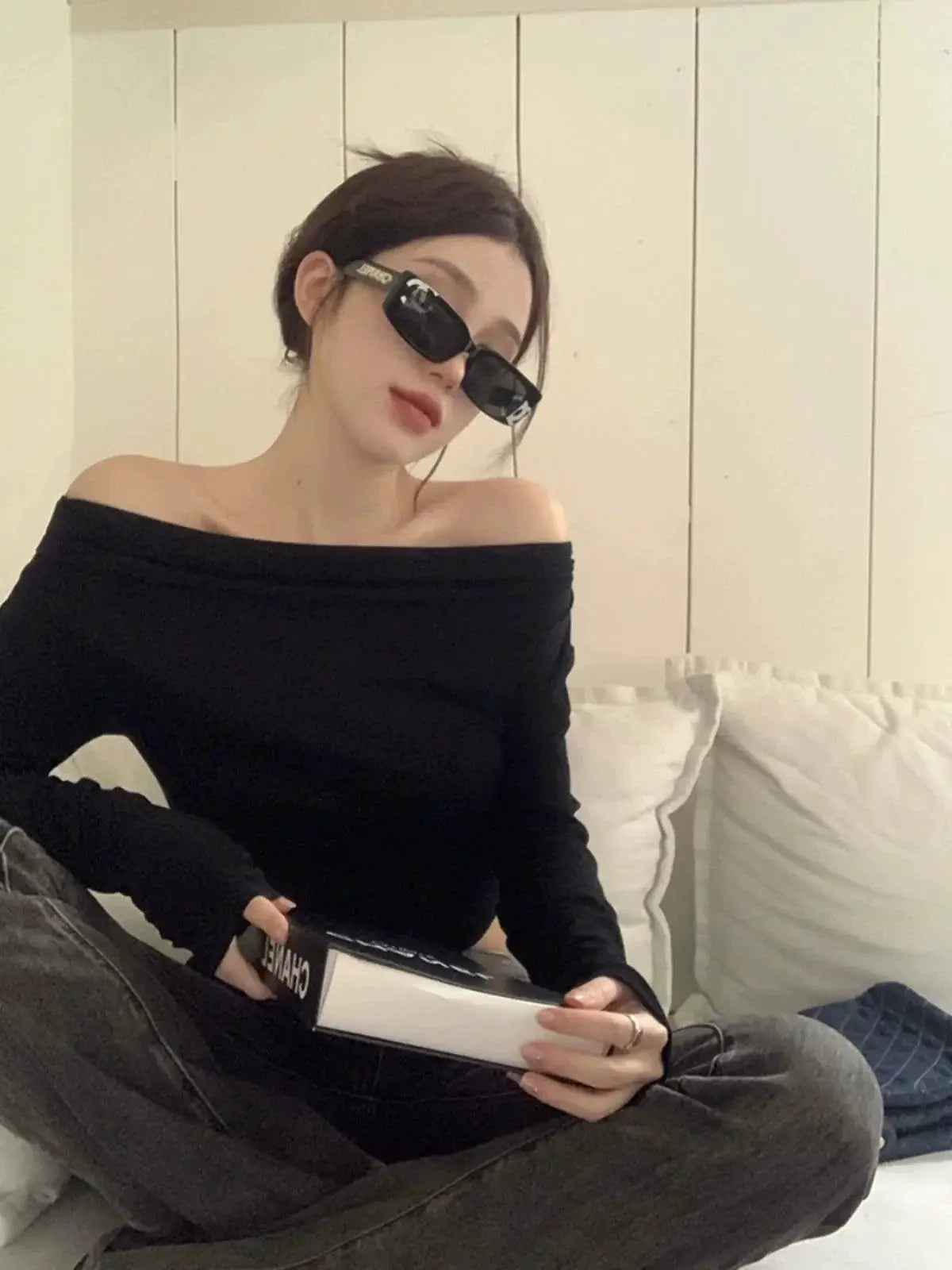 Off The Shoulder Gray Slim Fit T Shirt Stylish And Versatile